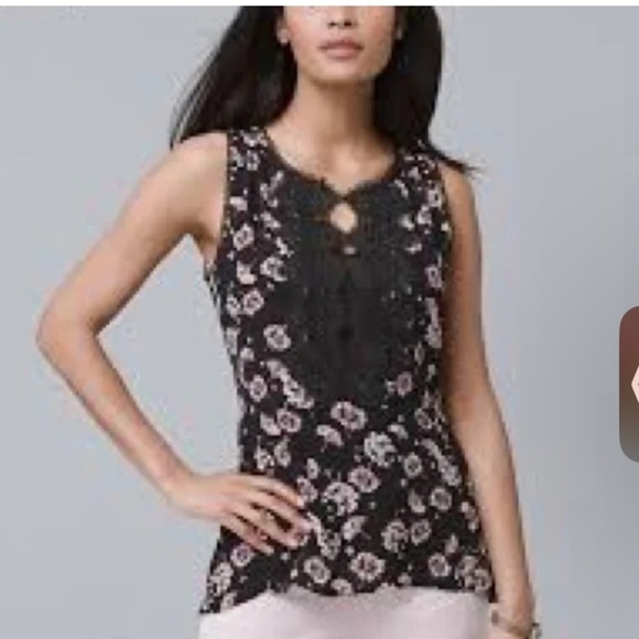 WHITE HOUSE BLACK MARKET Lace-Detail Sleeveless Shirt Size Small - Picture 2 of 7